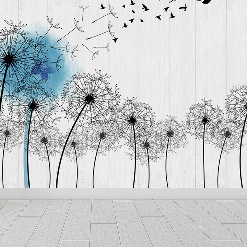 Soft Color Dandelion Mural Decal Moisture-Proof Modern Living Room Wall Covering Blue Clearhalo 'Wall Decor' 'Wall Mural' 1646690