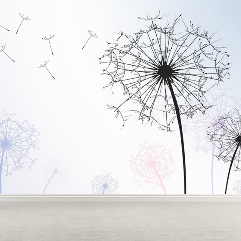 Soft Color Dandelion Mural Decal Moisture-Proof Modern Living Room Wall Covering Black Clearhalo 'Wall Decor' 'Wall Mural' 1646695