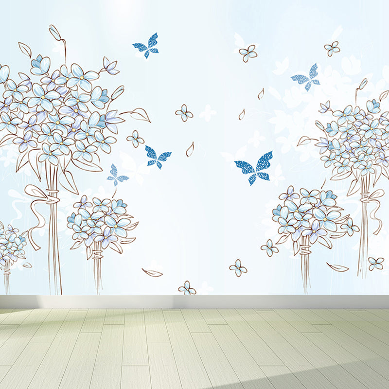 Soft Color Dandelion Mural Decal Moisture-Proof Modern Living Room Wall Covering Light Blue Clearhalo 'Wall Decor' 'Wall Mural' 1646700