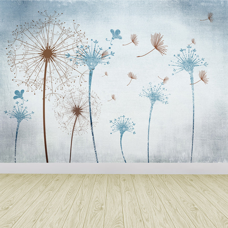 Soft Color Dandelion Mural Decal Moisture-Proof Modern Living Room Wall Covering Gray Blue Clearhalo 'Wall Decor' 'Wall Mural' 1646705