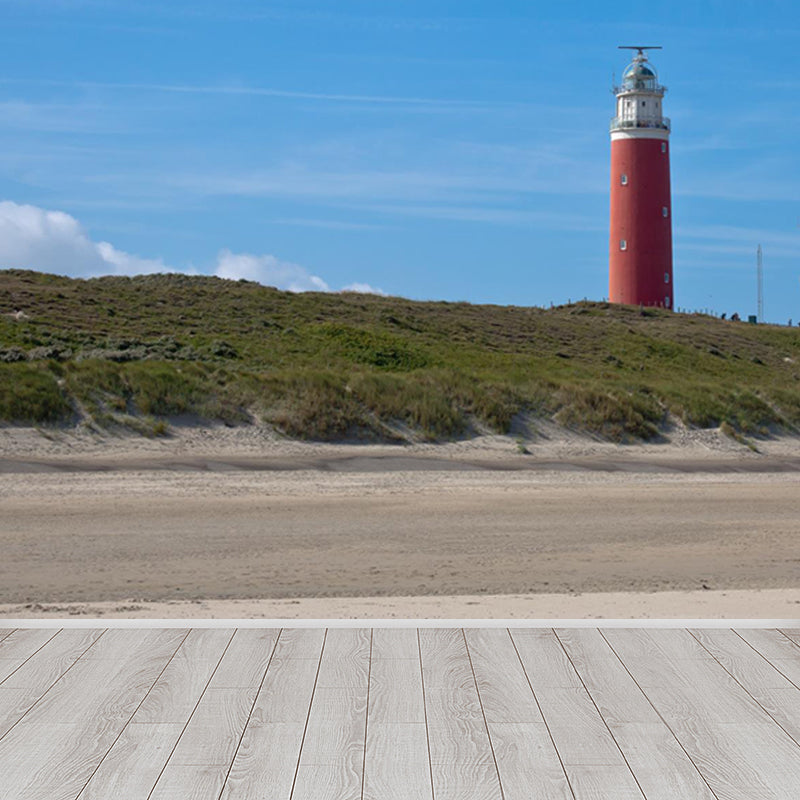 Large Lighthouse and Sky Mural Wallpaper Coastal Sea Landscape Wall Covering in Blue Clearhalo 'Wall Decor' 'Wall Mural' 1646711