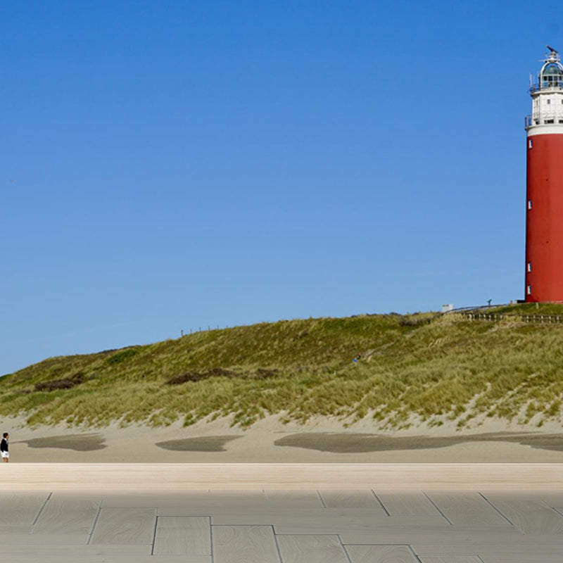 Large Lighthouse and Sky Mural Wallpaper Coastal Sea Landscape Wall Covering in Blue Clearhalo 'Wall Decor' 'Wall Mural' 1646716