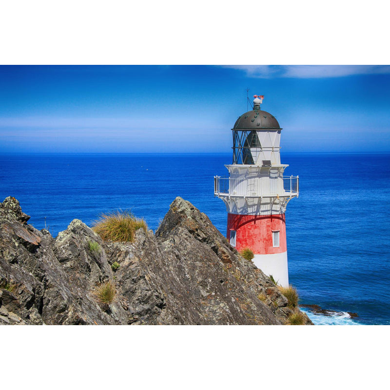 Large Lighthouse and Sky Mural Wallpaper Coastal Sea Landscape Wall Covering in Blue Clearhalo 'Wall Decor' 'Wall Mural' 1646723