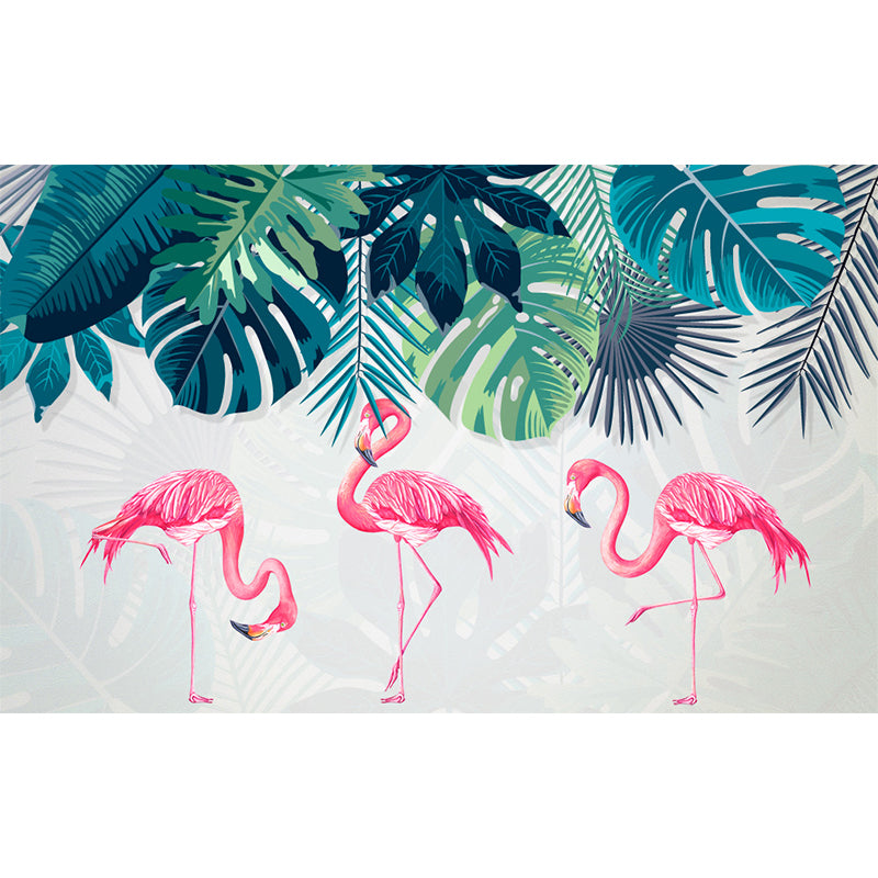 Flamingos and Leaves Wall Mural Modern Decorative Living Room Wall Covering, Custom Clearhalo 'Wall Decor' 'Wall Mural' 1646753