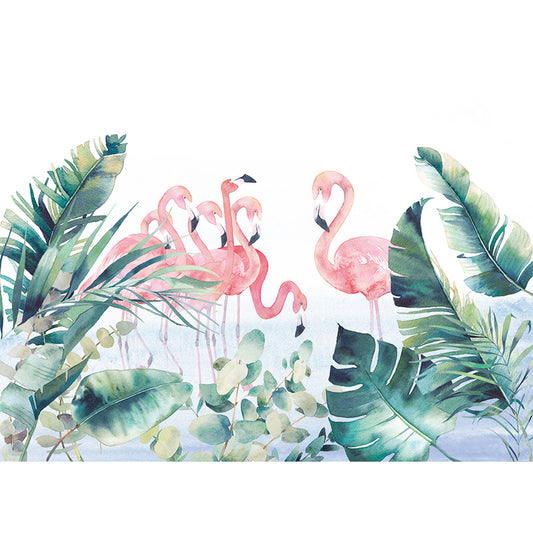 Flamingos and Leaves Wall Mural Modern Decorative Living Room Wall Covering, Custom Clearhalo 'Wall Decor' 'Wall Mural' 1646768