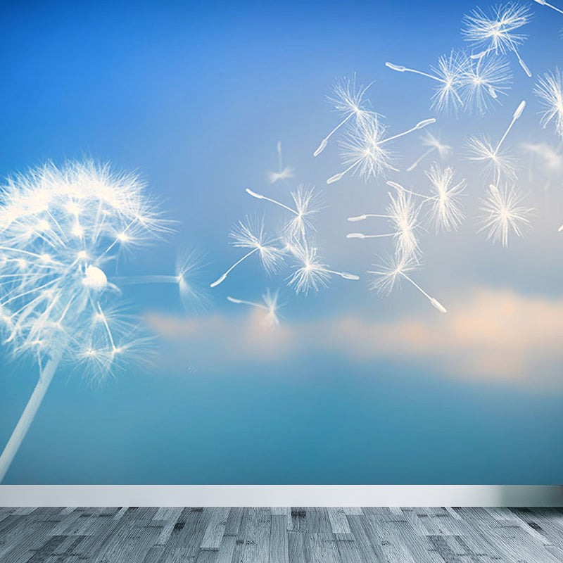 Dandelion Mural Decal Soft Color Decorative Wall Art for Dining Room, Made to Measure Blue Clearhalo 'Wall Decor' 'Wall Mural' 1646810