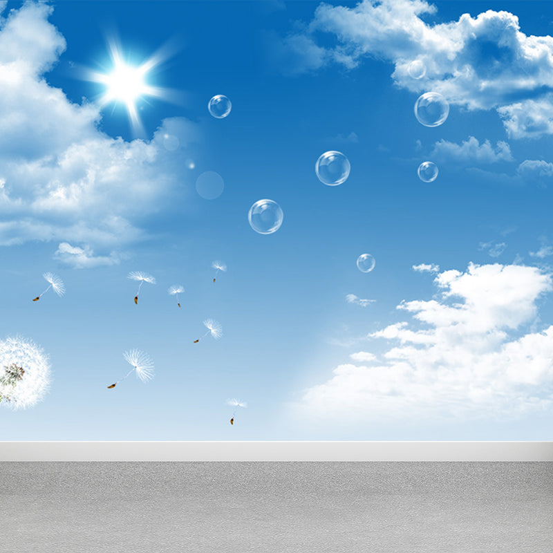 Dandelion Mural Decal Soft Color Decorative Wall Art for Dining Room, Made to Measure Sky Blue Clearhalo 'Wall Decor' 'Wall Mural' 1646815