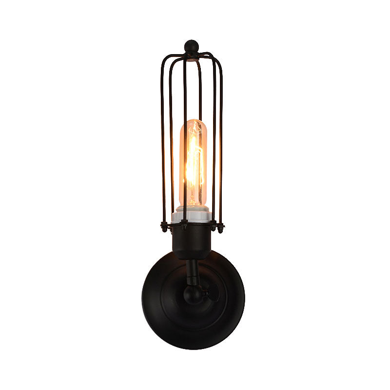 1/2-Bulb Linear Cage Sconce Lamp Industrial Black/Rust Metal Wall Light Fixture for Living Room Clearhalo 'Art deco wall lights' 'Cast Iron' 'Glass' 'Industrial wall lights' 'Industrial' 'Middle century wall lights' 'Modern' 'Rustic wall lights' 'Tiffany' 'Traditional wall lights' 'Wall Lamps & Sconces' 'Wall Lights' Lighting' 164683