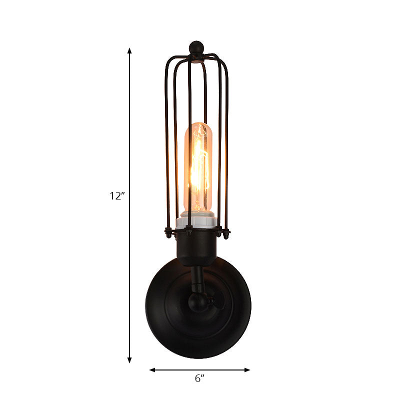 1/2-Bulb Linear Cage Sconce Lamp Industrial Black/Rust Metal Wall Light Fixture for Living Room Clearhalo 'Art deco wall lights' 'Cast Iron' 'Glass' 'Industrial wall lights' 'Industrial' 'Middle century wall lights' 'Modern' 'Rustic wall lights' 'Tiffany' 'Traditional wall lights' 'Wall Lamps & Sconces' 'Wall Lights' Lighting' 164684