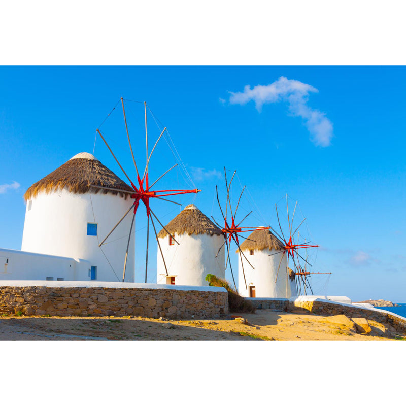 Huge Windmill Mural for Bathroom Nature Landscape Wall Art in Blue, Stain Resistant Clearhalo 'Wall Decor' 'Wall Mural' 1646842