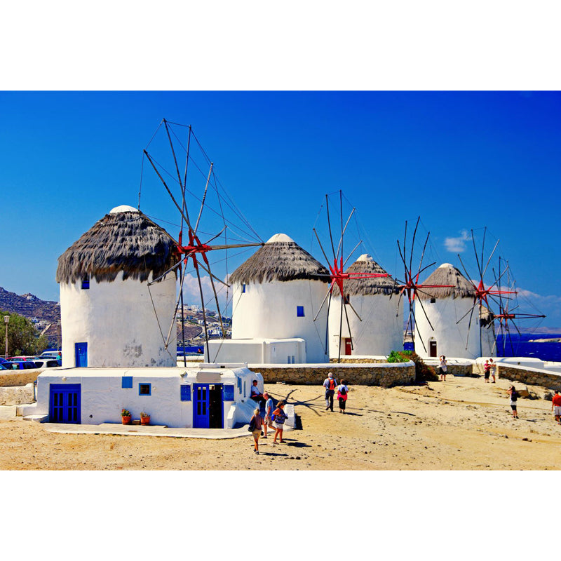 Huge Windmill Mural for Bathroom Nature Landscape Wall Art in Blue, Stain Resistant Clearhalo 'Wall Decor' 'Wall Mural' 1646852