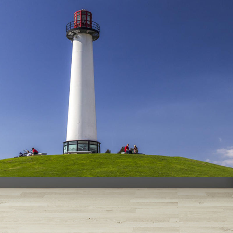 Blue Beacon Scene Mural Wallpaper for Decoration Coastal Living Room Wall Covering Clearhalo 'Wall Decor' 'Wall Mural' 1646856