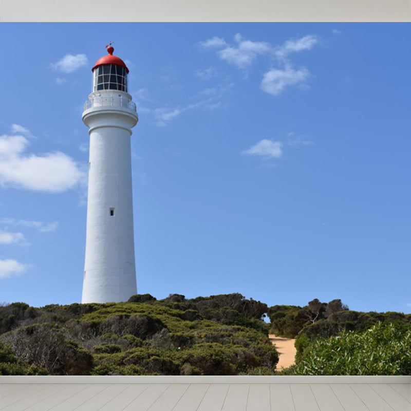 Blue Beacon Scene Mural Wallpaper for Decoration Coastal Living Room Wall Covering Blue Design 2 Clearhalo 'Wall Decor' 'Wall Mural' 1646864