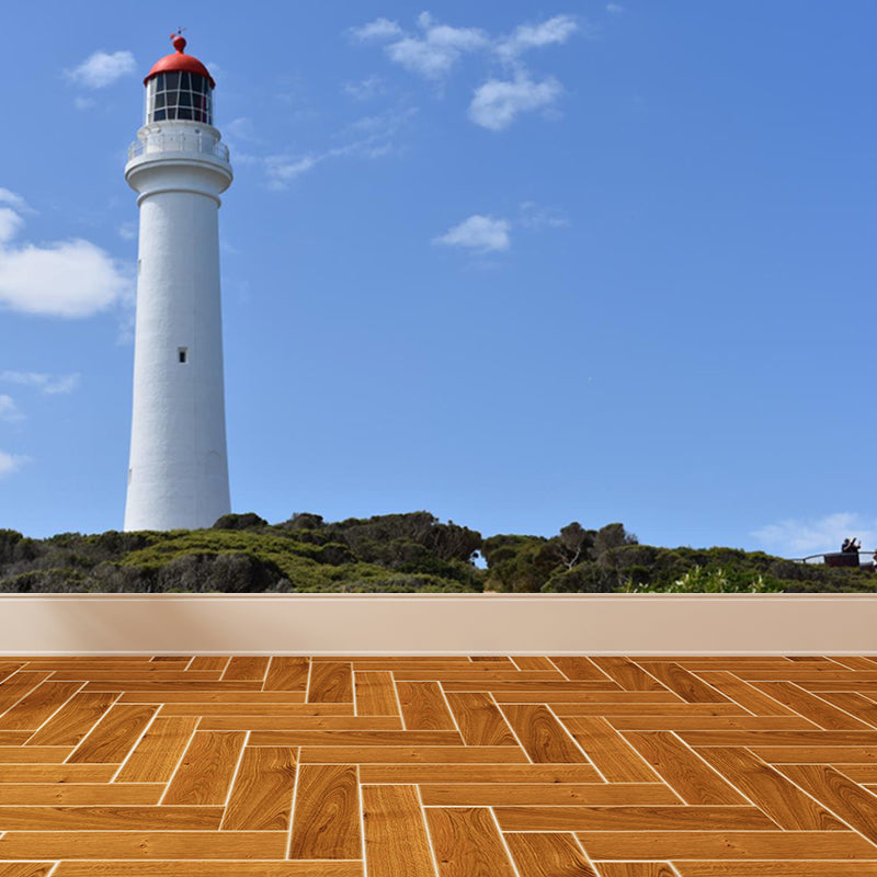 Blue Beacon Scene Mural Wallpaper for Decoration Coastal Living Room Wall Covering Clearhalo 'Wall Decor' 'Wall Mural' 1646866