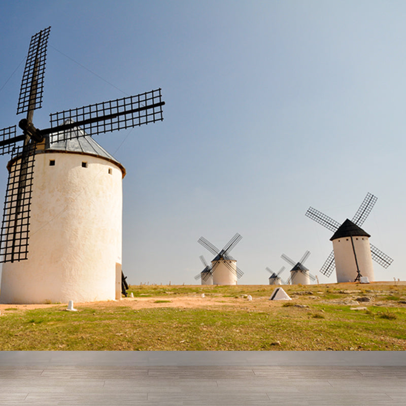 Romantic Windmill Scene Mural Decal for Girls Bedroom, Blue, Custom Size Available Clearhalo 'Wall Decor' 'Wall Mural' 1646871