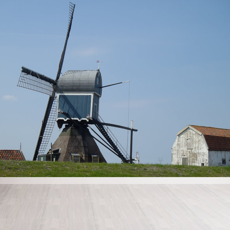 Romantic Windmill Scene Mural Decal for Girls Bedroom, Blue, Custom Size Available Blue Design 3 Clearhalo 'Wall Decor' 'Wall Mural' 1646874