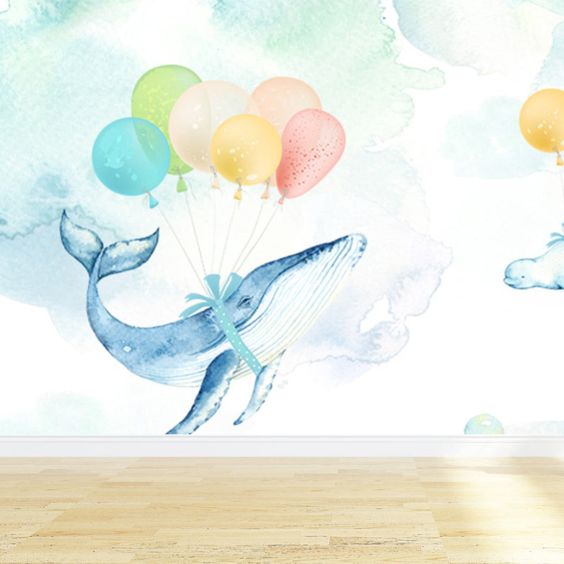 Extra Large Whale Mural Soft Color Non-Woven Wall Art for Kids Bedroom, Personalised Clearhalo 'Wall Decor' 'Wall Mural' 1646885