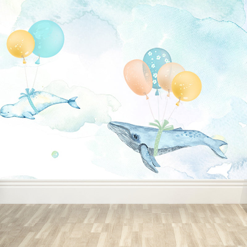 Extra Large Whale Mural Soft Color Non-Woven Wall Art for Kids Bedroom, Personalised Clearhalo 'Wall Decor' 'Wall Mural' 1646886