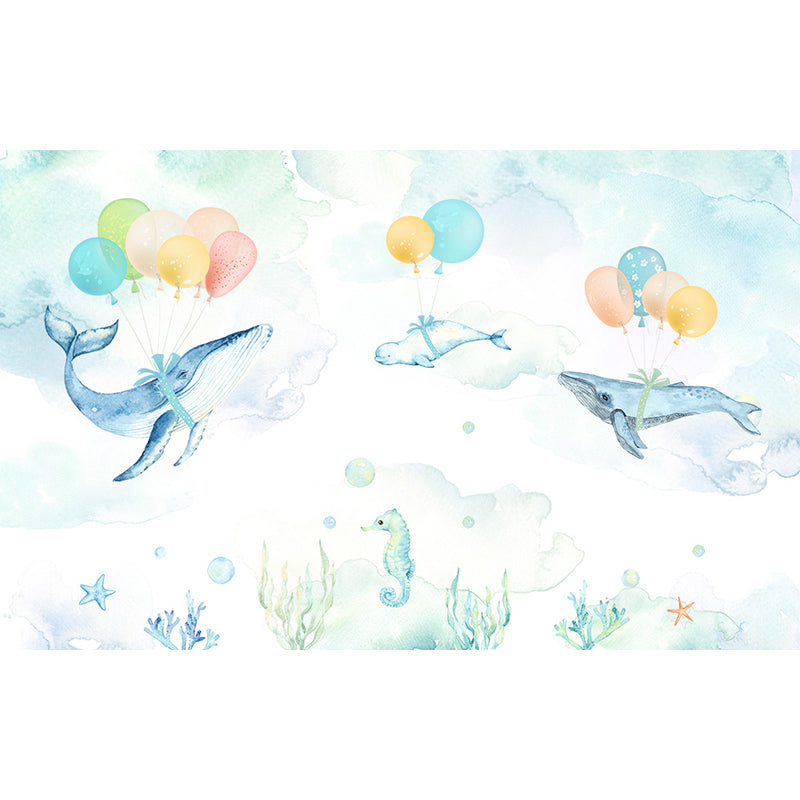 Extra Large Whale Mural Soft Color Non-Woven Wall Art for Kids Bedroom, Personalised Clearhalo 'Wall Decor' 'Wall Mural' 1646887