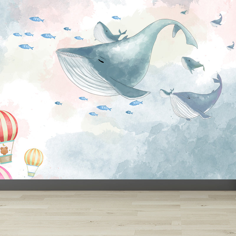 Extra Large Whale Mural Soft Color Non-Woven Wall Art for Kids Bedroom, Personalised Navy Clearhalo 'Wall Decor' 'Wall Mural' 1646889