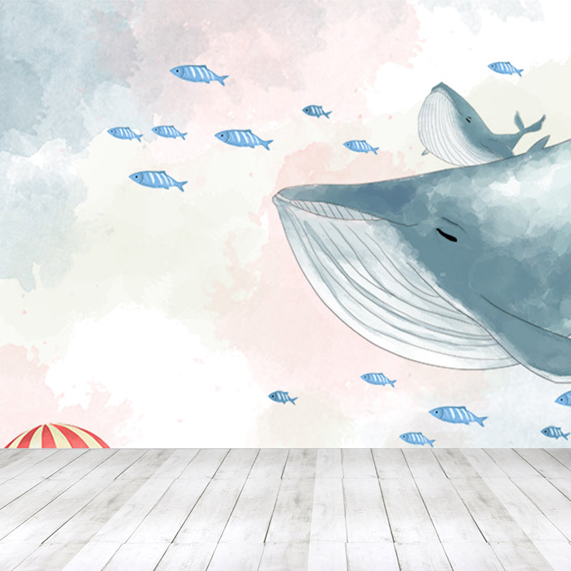 Extra Large Whale Mural Soft Color Non-Woven Wall Art for Kids Bedroom, Personalised Clearhalo 'Wall Decor' 'Wall Mural' 1646891