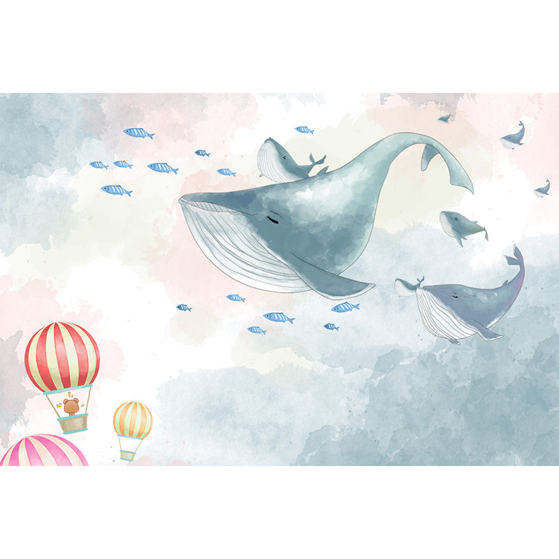 Extra Large Whale Mural Soft Color Non-Woven Wall Art for Kids Bedroom, Personalised Clearhalo 'Wall Decor' 'Wall Mural' 1646892