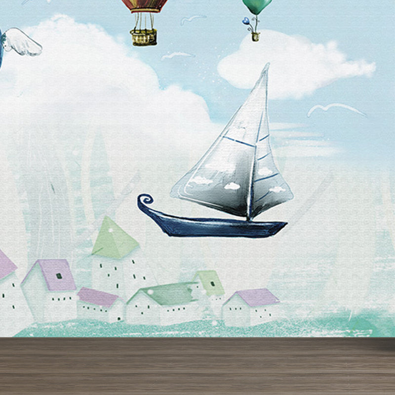 Extra Large Whale Mural Soft Color Non-Woven Wall Art for Kids Bedroom, Personalised Blue Clearhalo 'Wall Decor' 'Wall Mural' 1646899