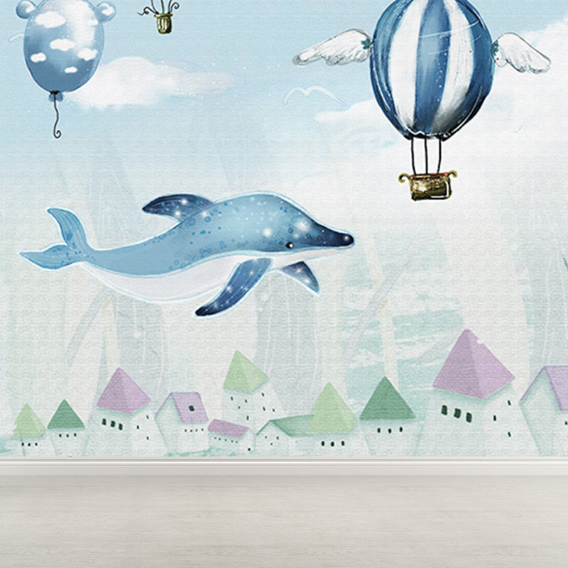 Extra Large Whale Mural Soft Color Non-Woven Wall Art for Kids Bedroom, Personalised Clearhalo 'Wall Decor' 'Wall Mural' 1646900