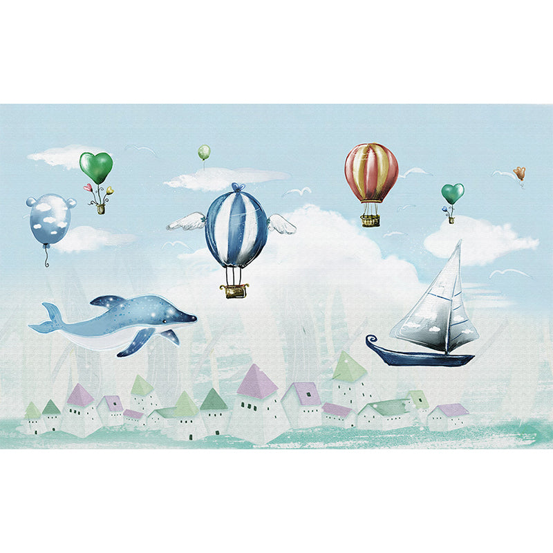Extra Large Whale Mural Soft Color Non-Woven Wall Art for Kids Bedroom, Personalised Clearhalo 'Wall Decor' 'Wall Mural' 1646902