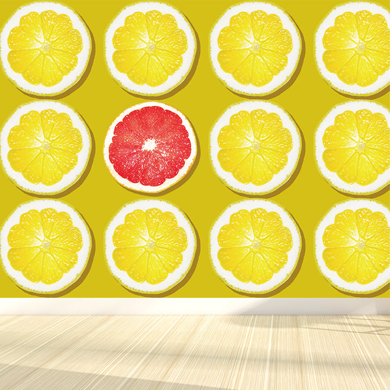 Modern Summer Printed Mural Decal Light Color Waterproofing Wall Decor for Bathroom Lemon Yellow Clearhalo 'Wall Decor' 'Wall Mural' 1646924