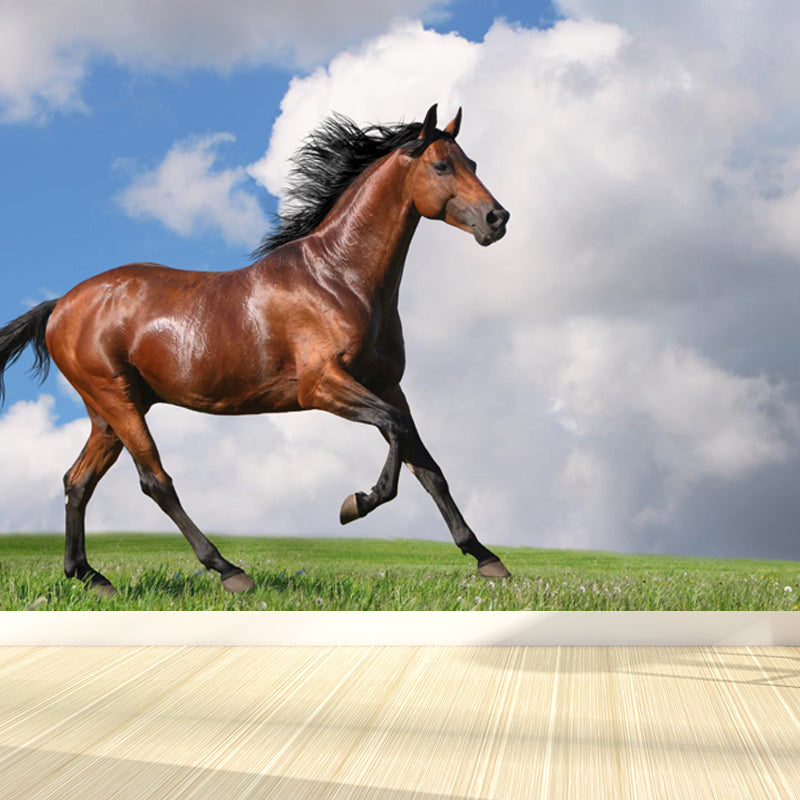 Giant Contemporary Wall Mural in Blue Steppe Horse Wall Covering, Made to Measure Blue Design 1 Clearhalo 'Wall Decor' 'Wall Mural' 1646944