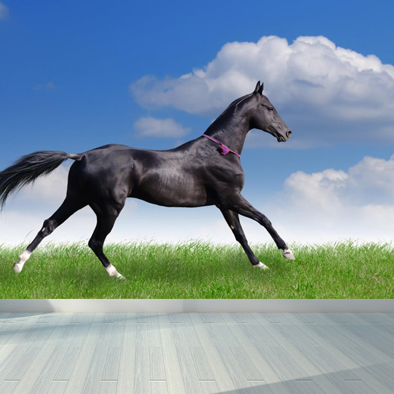 Giant Contemporary Wall Mural in Blue Steppe Horse Wall Covering, Made to Measure Blue Design 2 Clearhalo 'Wall Decor' 'Wall Mural' 1646949