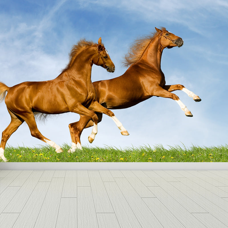 Giant Contemporary Wall Mural in Blue Steppe Horse Wall Covering, Made to Measure Blue Design 3 Clearhalo 'Wall Decor' 'Wall Mural' 1646954