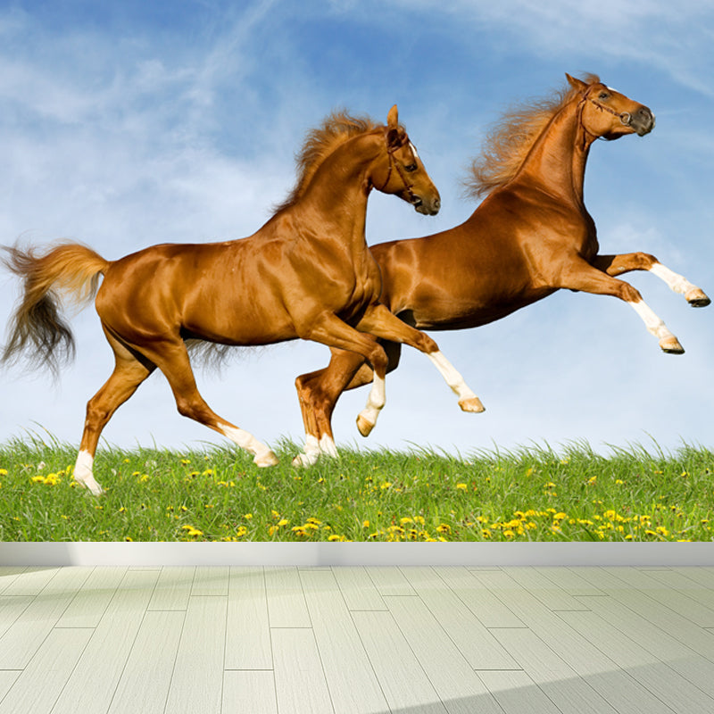 Giant Contemporary Wall Mural in Blue Steppe Horse Wall Covering, Made to Measure Clearhalo 'Wall Decor' 'Wall Mural' 1646955