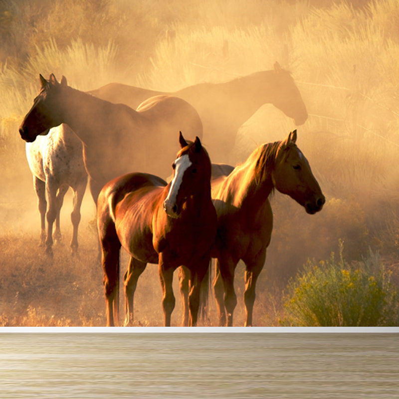 Huge Horse Mural Decal for Kitchen Animals Wall Art in Light Color, Stain Resistant Brown Clearhalo 'Wall Decor' 'Wall Mural' 1646964