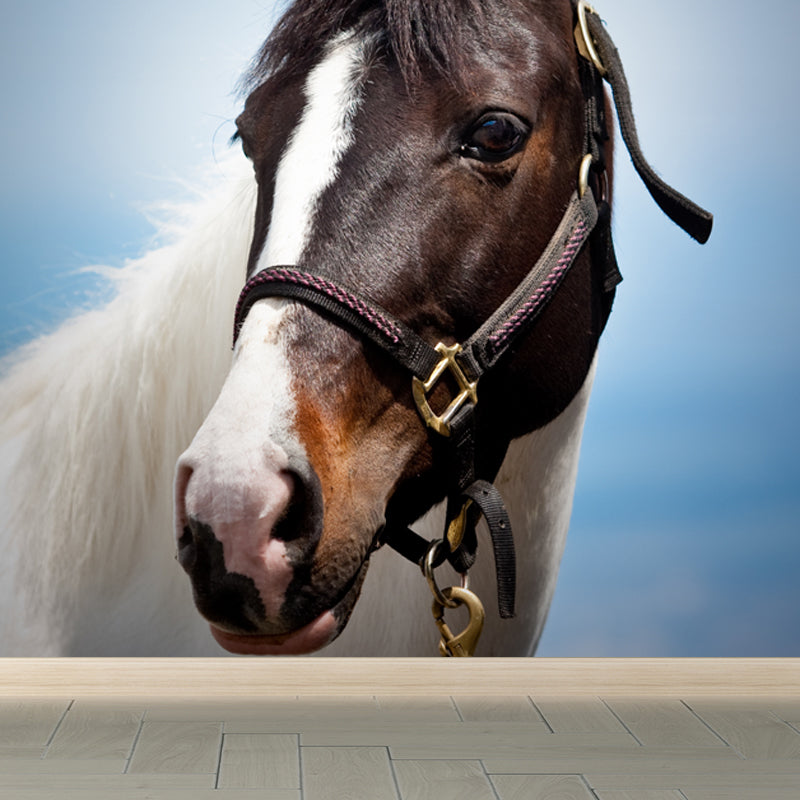 Huge Horse Mural Decal for Kitchen Animals Wall Art in Light Color, Stain Resistant Blue Clearhalo 'Wall Decor' 'Wall Mural' 1646969