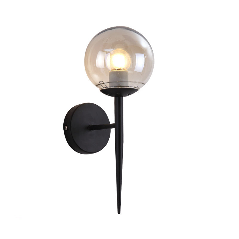 Black/Gold Round Wall Lighting Modern Clear Glass 1 Light Bedroom Sconce Light Fixture Clearhalo 'Cast Iron' 'Glass' 'Industrial wall lights' 'Industrial' 'Middle century wall lights' 'Modern' 'Tiffany' 'Traditional wall lights' 'Wall Lamps & Sconces' 'Wall Lights' Lighting' 164700