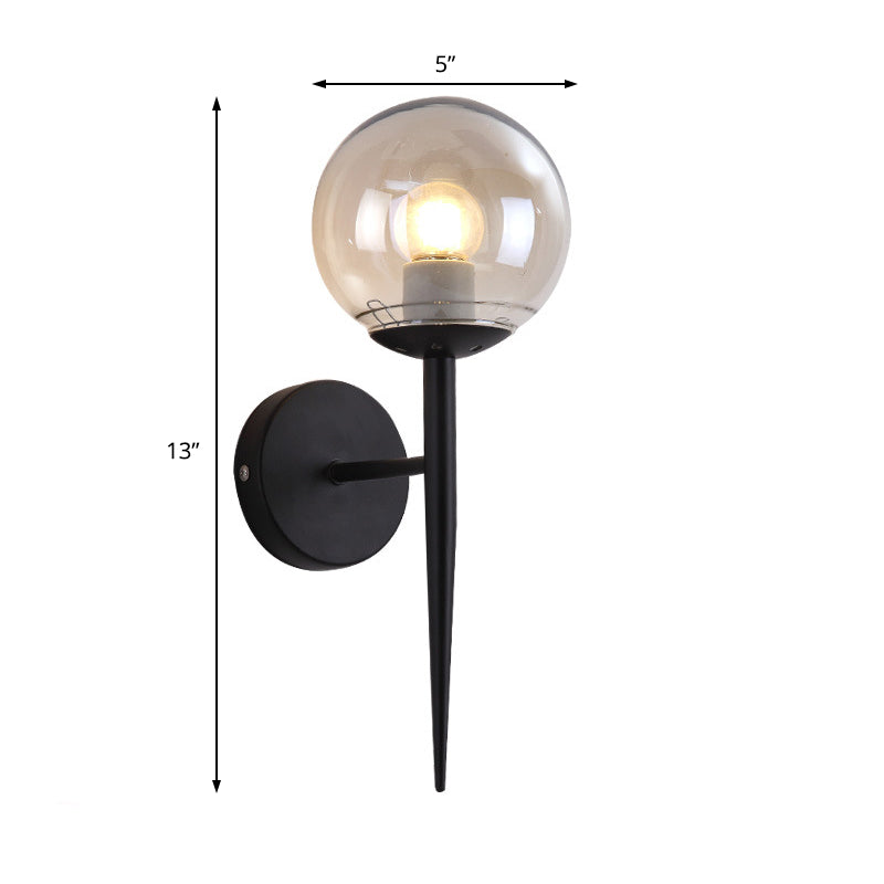 Black/Gold Round Wall Lighting Modern Clear Glass 1 Light Bedroom Sconce Light Fixture Clearhalo 'Cast Iron' 'Glass' 'Industrial wall lights' 'Industrial' 'Middle century wall lights' 'Modern' 'Tiffany' 'Traditional wall lights' 'Wall Lamps & Sconces' 'Wall Lights' Lighting' 164701