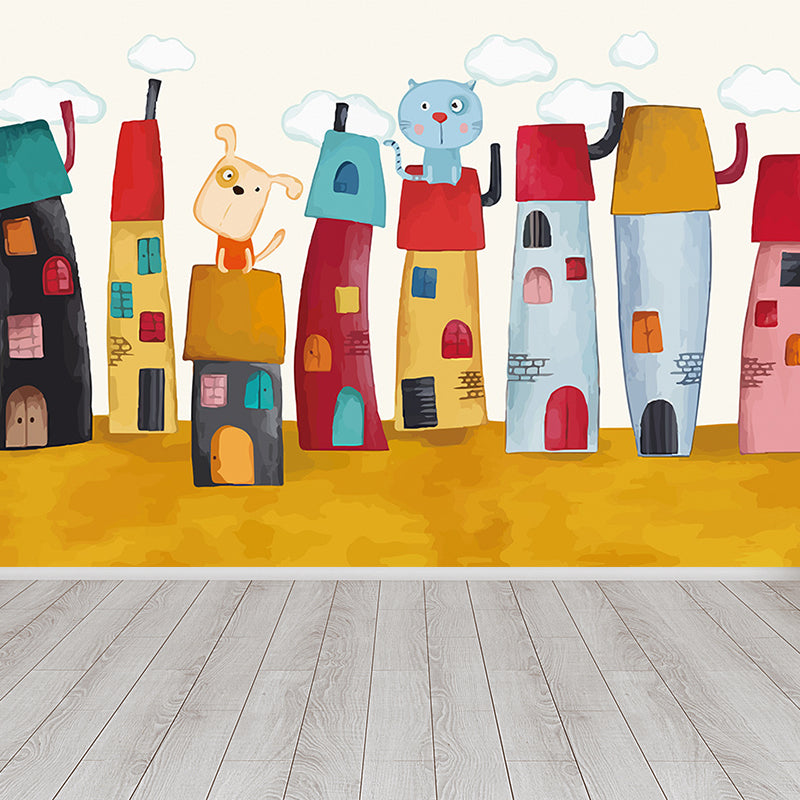 Illustration Style Character Wall Mural Giant Wall Covering for Kids Room, Custom Yellow Clearhalo 'Wall Decor' 'Wall Mural' 1647039