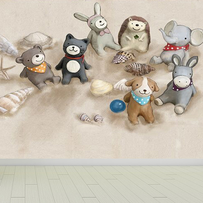 Illustration Style Character Wall Mural Giant Wall Covering for Kids Room, Custom Light Brown Clearhalo 'Wall Decor' 'Wall Mural' 1647049