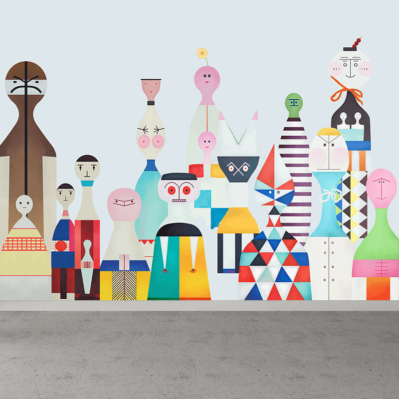 Illustration Style Character Wall Mural Giant Wall Covering for Kids Room, Custom Light Blue Clearhalo 'Wall Decor' 'Wall Mural' 1647054