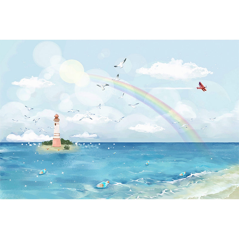 Blue Seaside Landscape Mural Decal Ocean Children's Art Stain Resistant Wall Covering Clearhalo 'Wall Decor' 'Wall Mural' 1647062