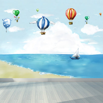 Blue Seaside Landscape Mural Decal Ocean Children's Art Stain Resistant Wall Covering Blue Design 4 Clearhalo 'Wall Decor' 'Wall Mural' 1647069