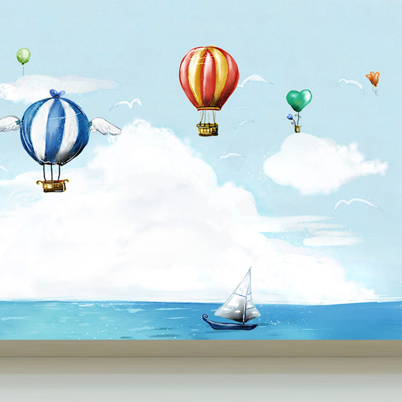 Blue Seaside Landscape Mural Decal Ocean Children's Art Stain Resistant Wall Covering Clearhalo 'Wall Decor' 'Wall Mural' 1647070