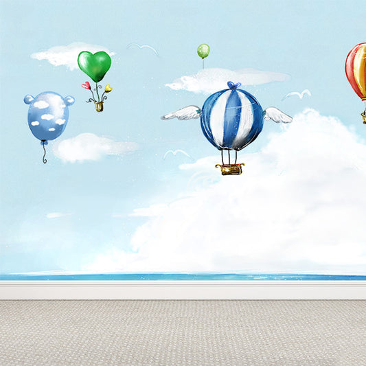 Blue Seaside Landscape Mural Decal Ocean Children's Art Stain Resistant Wall Covering Clearhalo 'Wall Decor' 'Wall Mural' 1647071