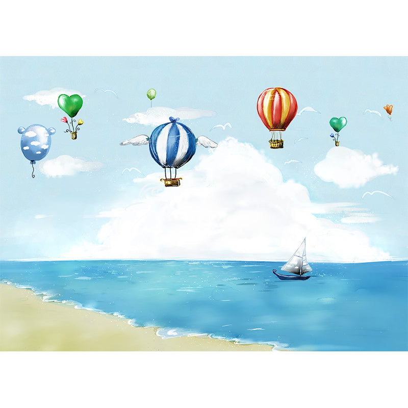 Blue Seaside Landscape Mural Decal Ocean Children's Art Stain Resistant Wall Covering Clearhalo 'Wall Decor' 'Wall Mural' 1647072