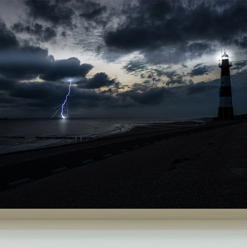 Novelty Beacon at Night Mural Decal for Dining Room, Gray, Custom Size Available Grey Design 2 Clearhalo 'Wall Decor' 'Wall Mural' 1647079