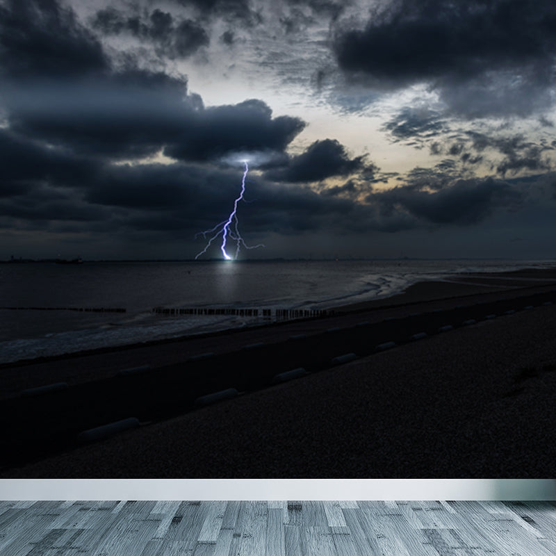 Novelty Beacon at Night Mural Decal for Dining Room, Gray, Custom Size Available Clearhalo 'Wall Decor' 'Wall Mural' 1647080