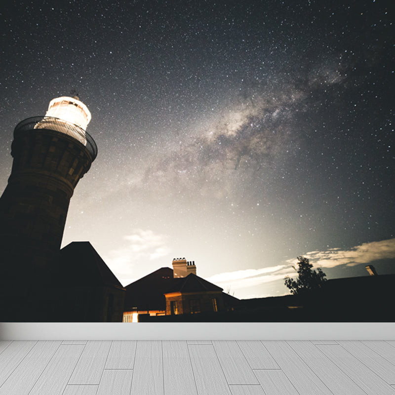 Novelty Beacon at Night Mural Decal for Dining Room, Gray, Custom Size Available Clearhalo 'Wall Decor' 'Wall Mural' 1647091