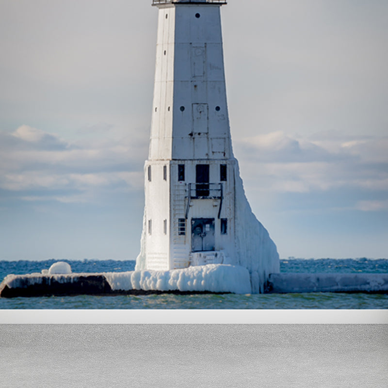 Huge Tall Lighthouse Mural Decal for Bathroom Landscape Wall Art in White, Stain-Proof Clearhalo 'Wall Decor' 'Wall Mural' 1647120